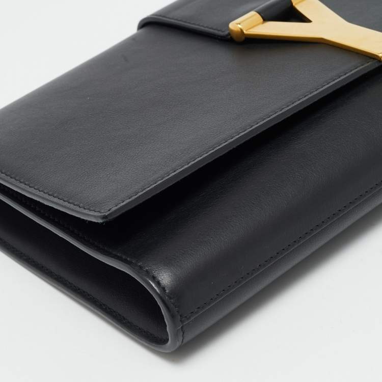 Pre Owned Saint Laurent Y-Ligne Black Leather Clutch