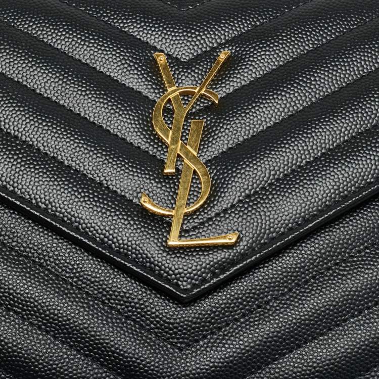 Pre Owned Saint Laurent Cassandre Envelope Black Leather Wallet On Chain