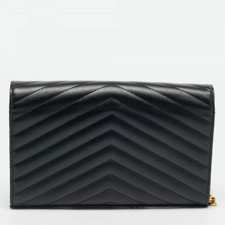 Pre Owned Saint Laurent Cassandre Envelope Black Leather Wallet On Chain