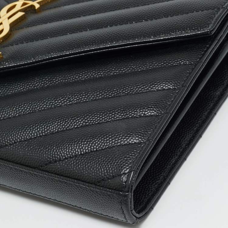 Pre Owned Saint Laurent Cassandre Envelope Black Leather Wallet On Chain