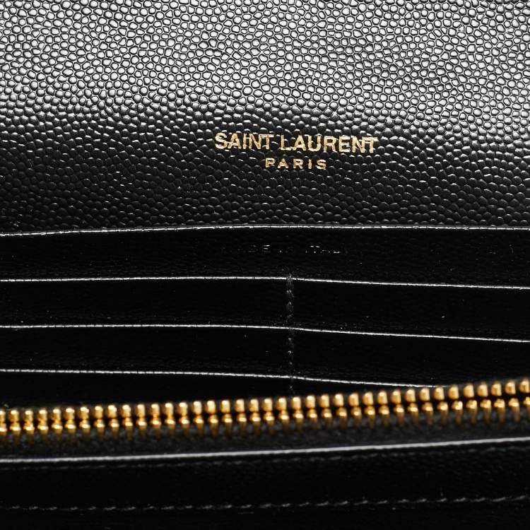 Pre Owned Saint Laurent Cassandre Envelope Black Leather Wallet On Chain
