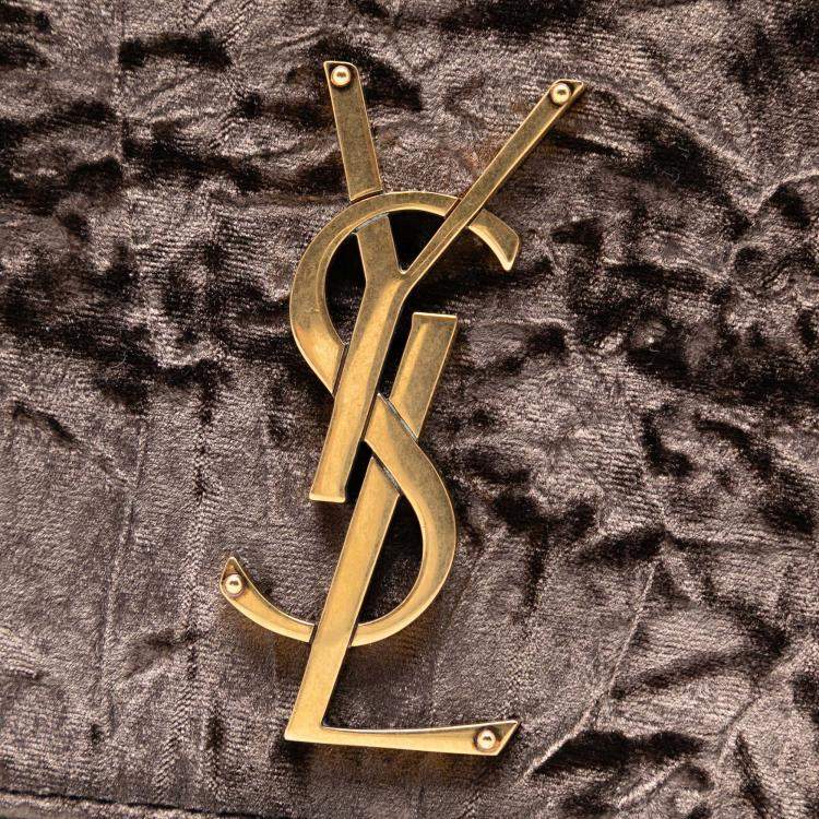 Pre Owned Saint Laurent Paris Brown Crushed Velvet Monogram Kate 99 Tassel Bag