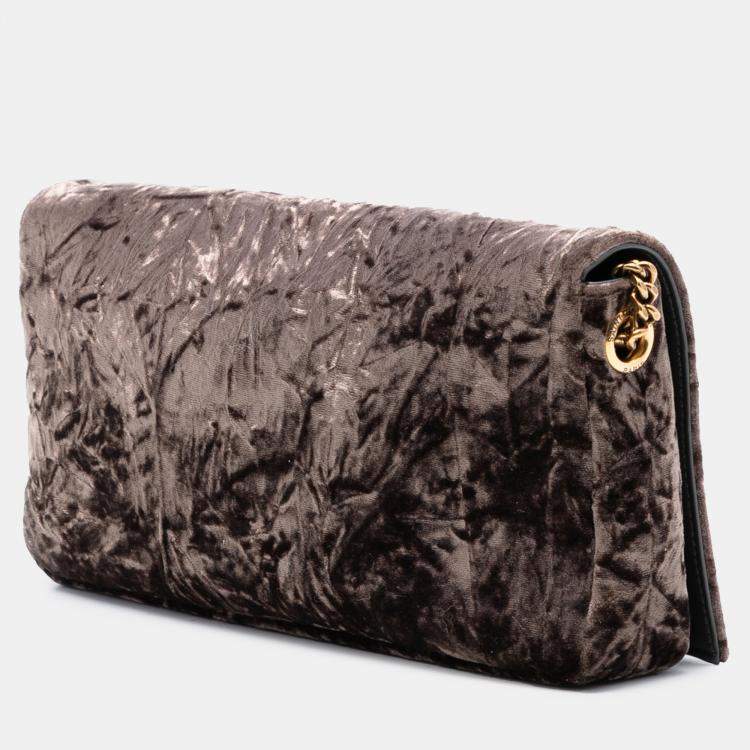 Pre Owned Saint Laurent Paris Brown Crushed Velvet Monogram Kate 99 Tassel Bag