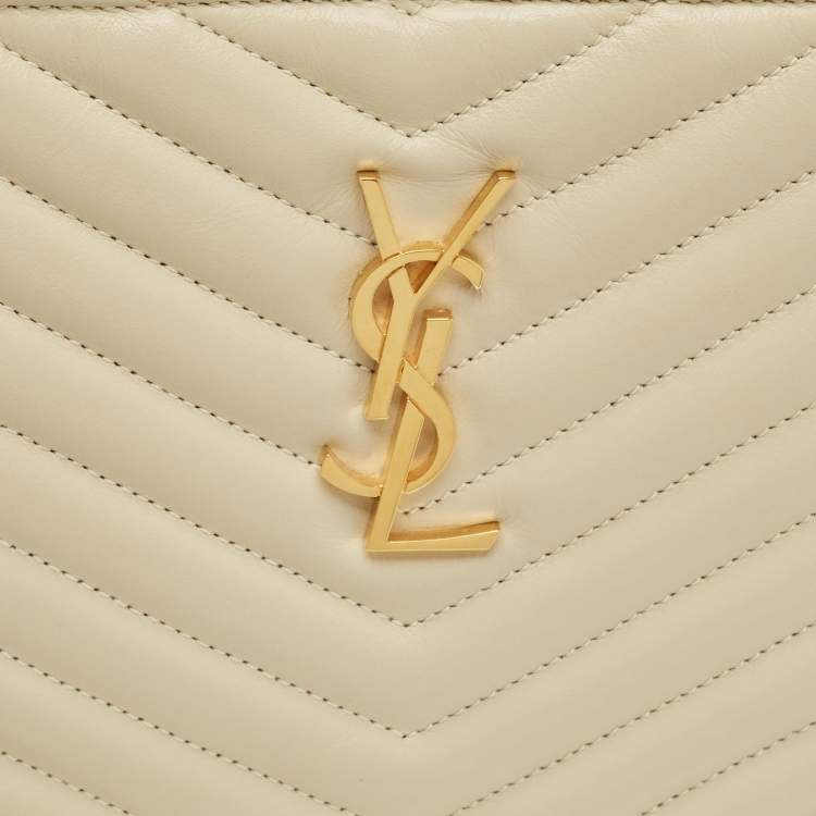 Pre Owned Saint Laurent Cassandre Beige Matelassé Leather Tablet Pouch