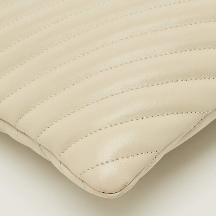 Pre Owned Saint Laurent Cassandre Beige Matelassé Leather Tablet Pouch