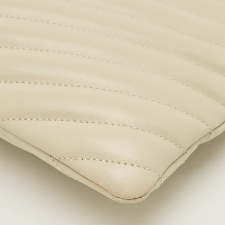 Pre Owned Saint Laurent Cassandre Beige Matelassé Leather Tablet Pouch