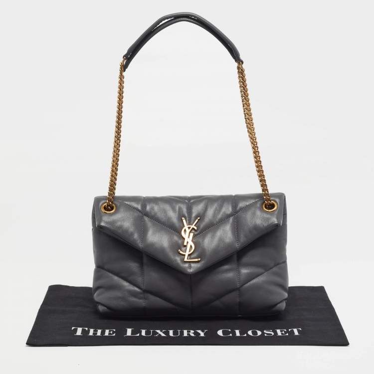 Pre Owned Saint Laurent Loulou Puffer Small Grey Chevron Leather Shoulder Bag