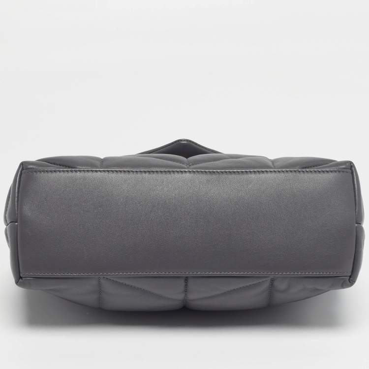 Pre Owned Saint Laurent Loulou Puffer Small Grey Chevron Leather Shoulder Bag