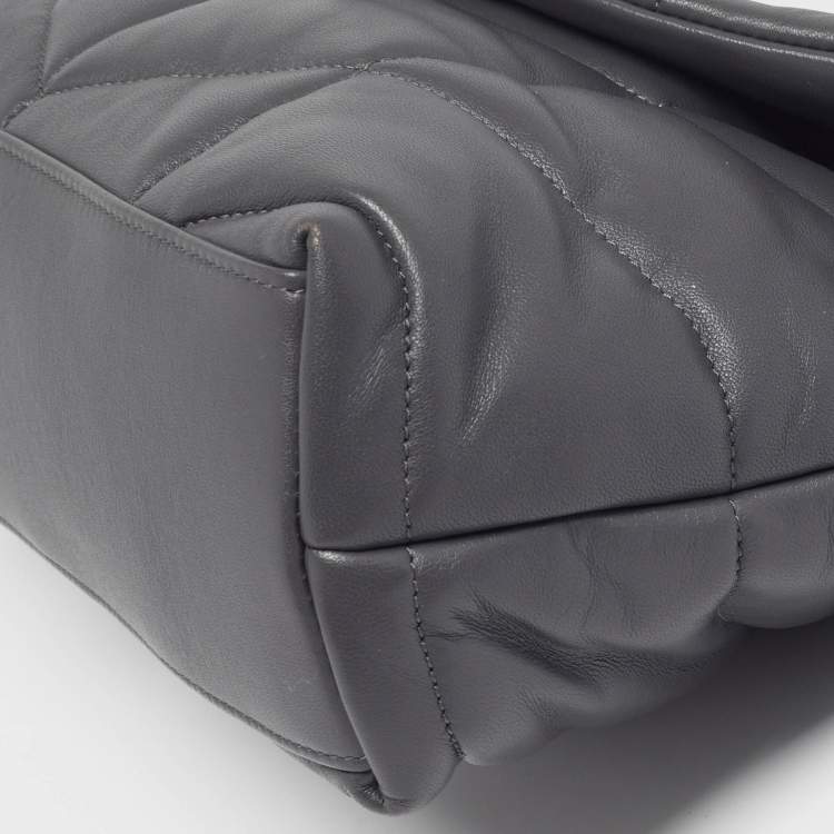 Pre Owned Saint Laurent Loulou Puffer Small Grey Chevron Leather Shoulder Bag