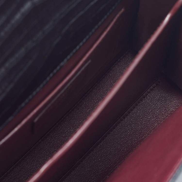 Pre Owned Saint Laurent Cassandra Mini Black Croc Embossed Leather Top Handle Bag