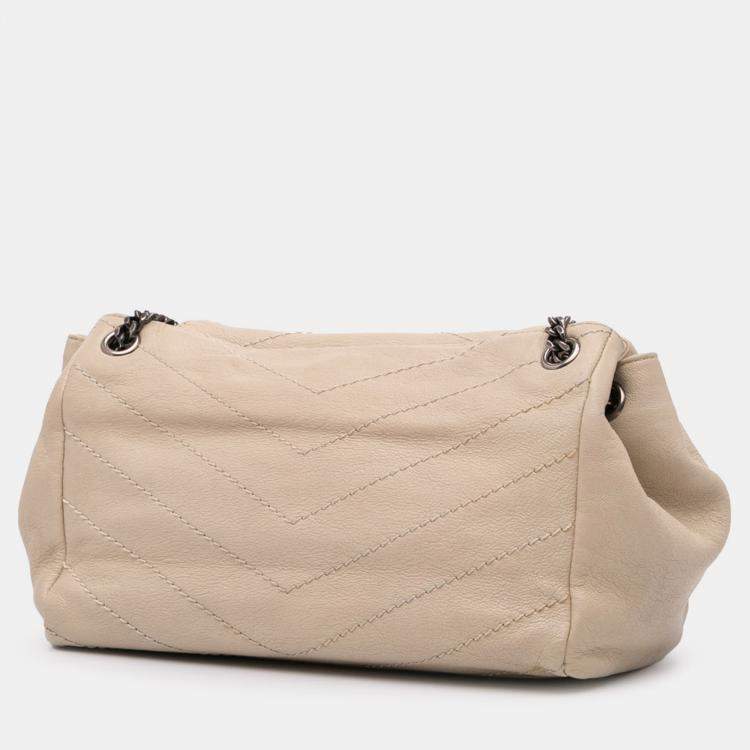 Pre Owned Saint Laurent Paris Brown Small Chevron Lambskin Monogram Nolita Shoulder Bag