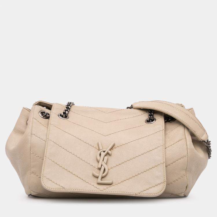 Pre Owned Saint Laurent Paris Brown Small Chevron Lambskin Monogram Nolita Shoulder Bag