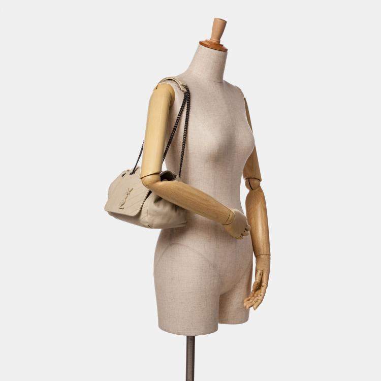 Pre Owned Saint Laurent Paris Brown Small Chevron Lambskin Monogram Nolita Shoulder Bag