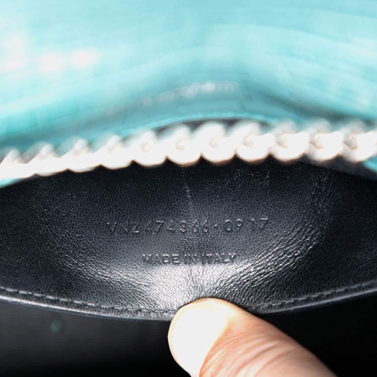 Pre Owned Saint Laurent Paris Blue Small Croc Embossed Leather Monogram Kate Tassel Crossbody