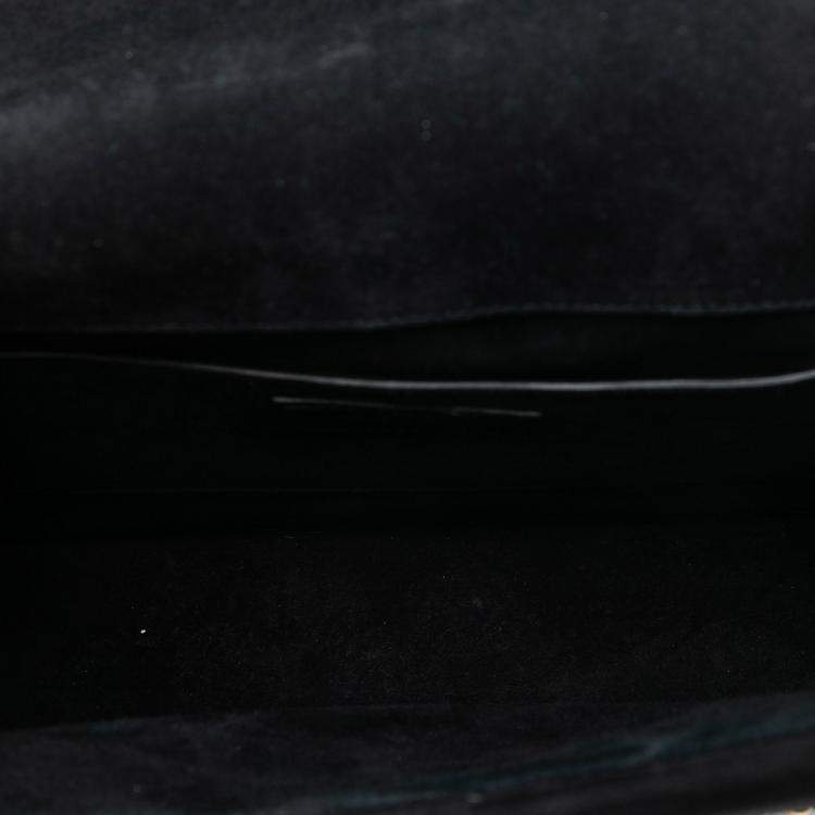 Pre Owned Saint Laurent Paris Black Medium Studded Suede Monogram Sulpice Crossbody