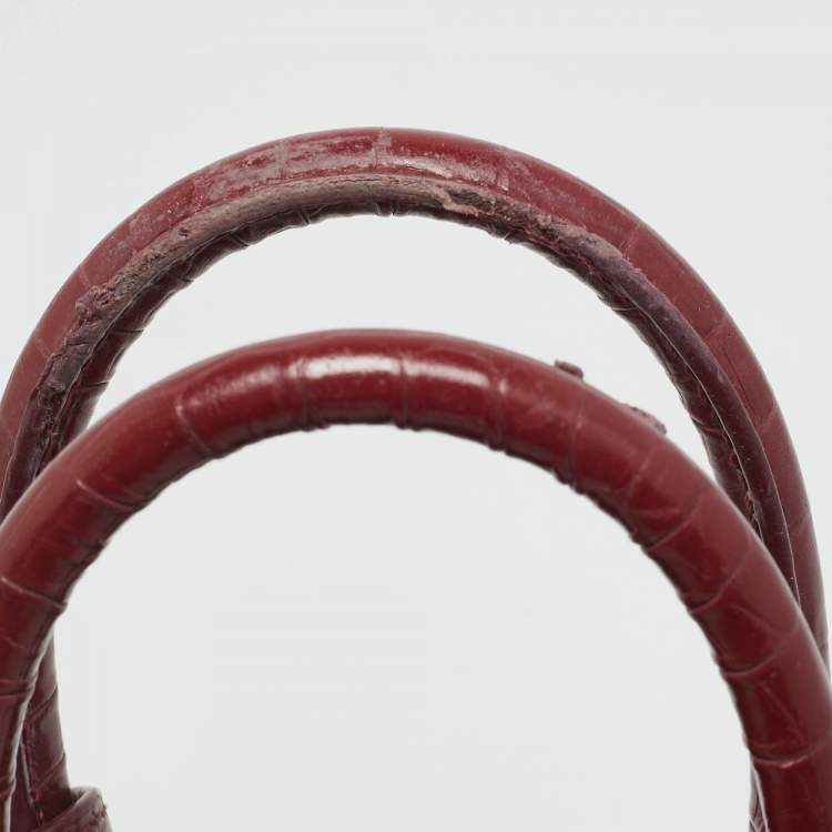 Pre Owned Saint Laurent Classic Sac De Jour Nano Red Croc Embossed Leather Tote