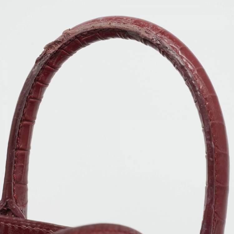 Pre Owned Saint Laurent Classic Sac De Jour Nano Red Croc Embossed Leather Tote