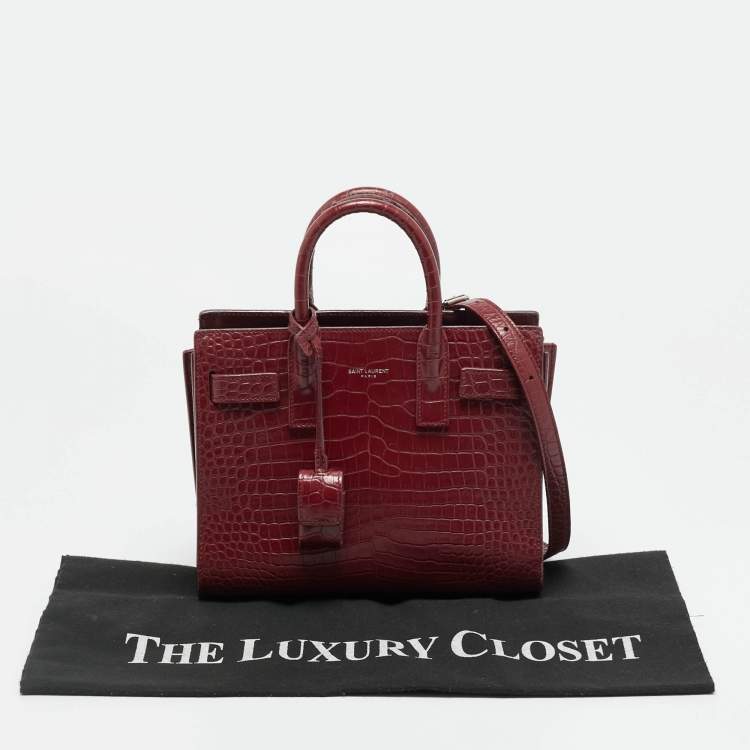 Pre Owned Saint Laurent Classic Sac De Jour Nano Red Croc Embossed Leather Tote