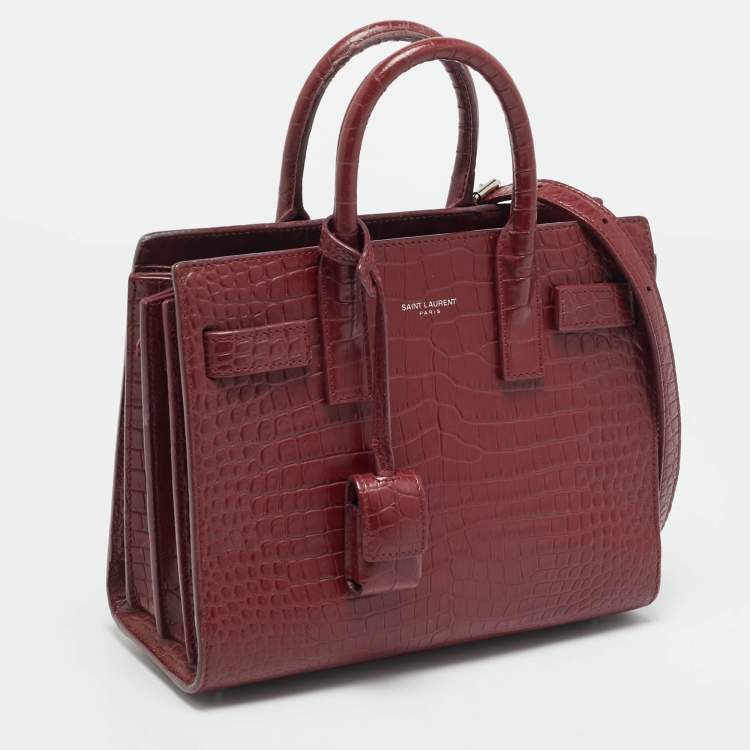 Pre Owned Saint Laurent Classic Sac De Jour Nano Red Croc Embossed Leather Tote