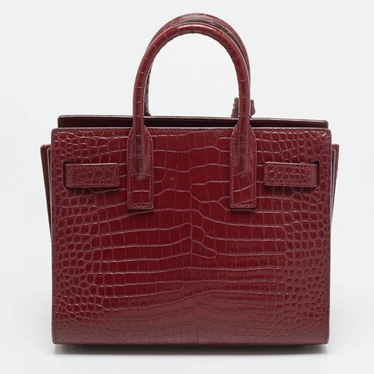 Pre Owned Saint Laurent Classic Sac De Jour Nano Red Croc Embossed Leather Tote