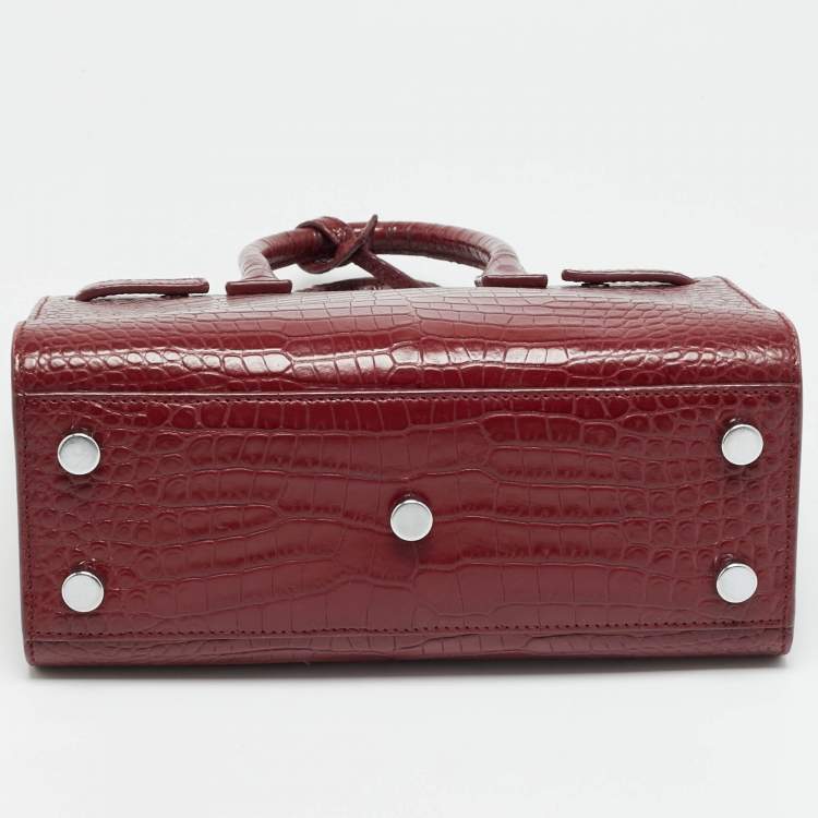 Pre Owned Saint Laurent Classic Sac De Jour Nano Red Croc Embossed Leather Tote