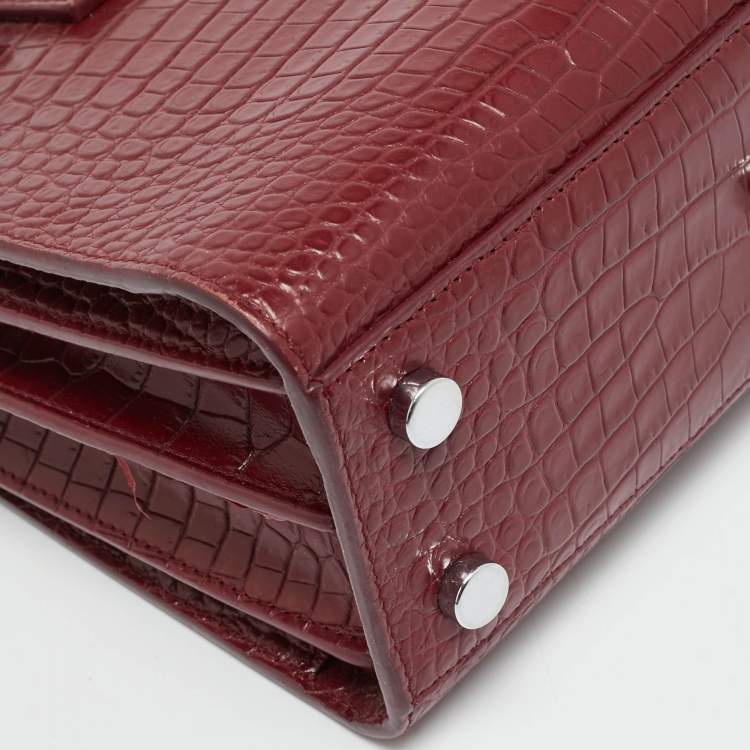 Pre Owned Saint Laurent Classic Sac De Jour Nano Red Croc Embossed Leather Tote