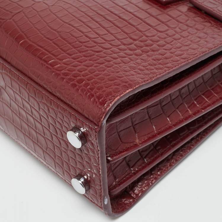 Pre Owned Saint Laurent Classic Sac De Jour Nano Red Croc Embossed Leather Tote