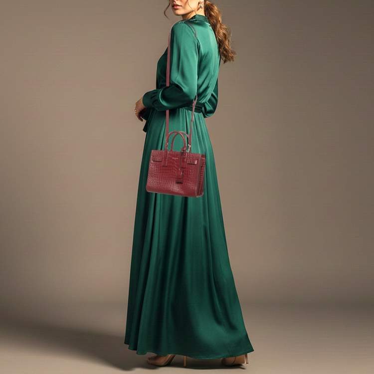 Pre Owned Saint Laurent Classic Sac De Jour Nano Red Croc Embossed Leather Tote