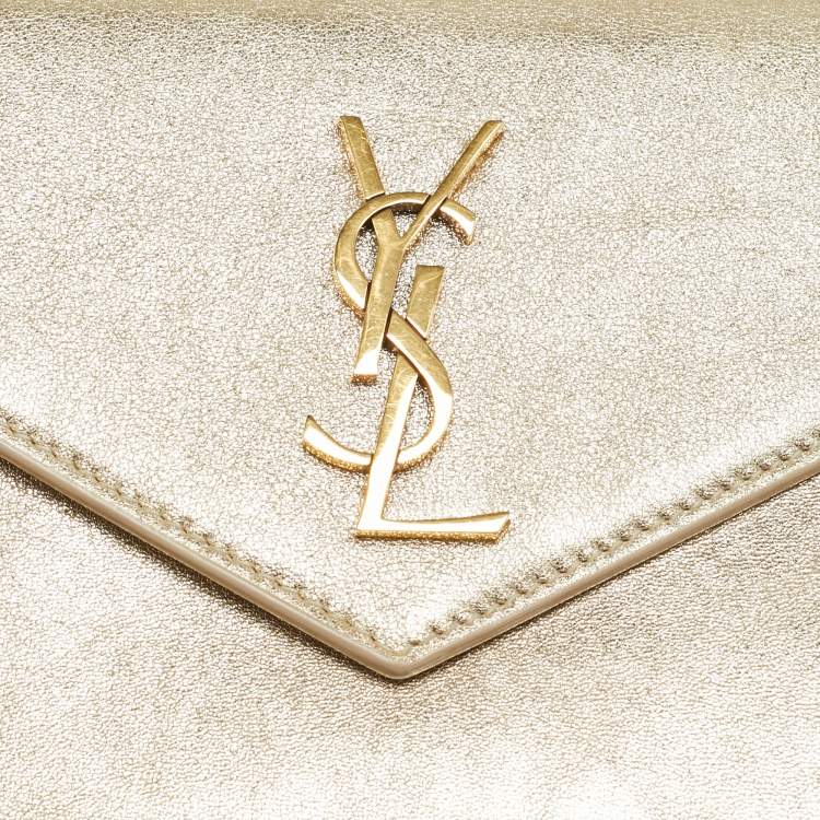 Pre Owned Saint Laurent Envelope Gold Leather Wallet on Chain