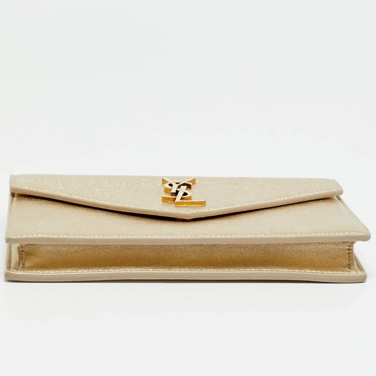 Pre Owned Saint Laurent Envelope Gold Leather Wallet on Chain