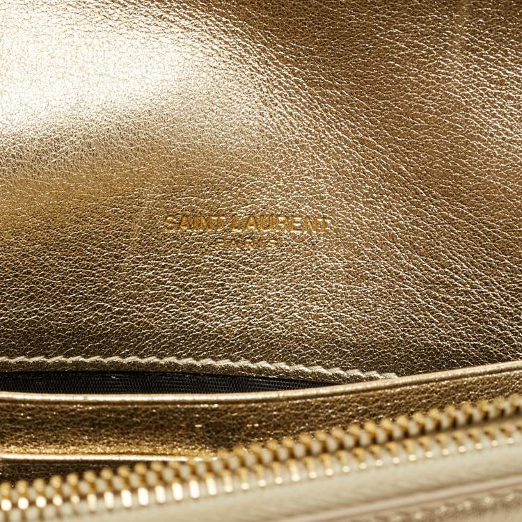 Pre Owned Saint Laurent Envelope Gold Leather Wallet on Chain