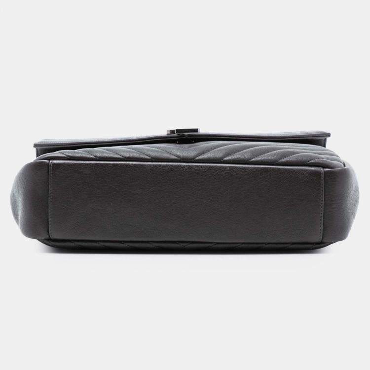 Pre Owned Saint Laurent Paris Brown Large Chevron Sheepskin Monogram College Bag