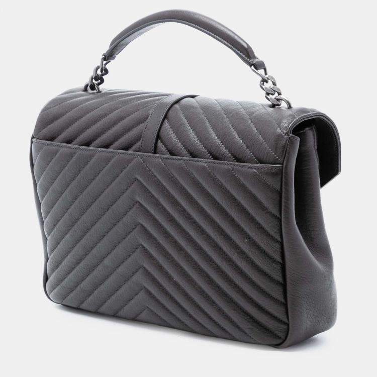 Pre Owned Saint Laurent Paris Brown Large Chevron Sheepskin Monogram College Bag