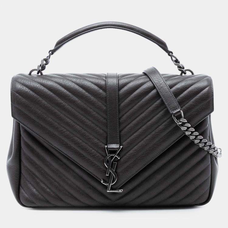 Pre Owned Saint Laurent Paris Brown Large Chevron Sheepskin Monogram College Bag