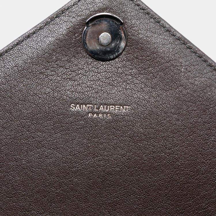 Pre Owned Saint Laurent Paris Brown Large Chevron Sheepskin Monogram College Bag