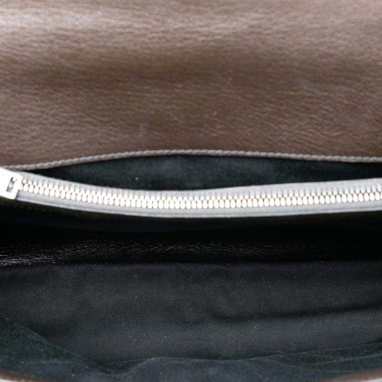 Pre Owned Saint Laurent Paris Brown Large Chevron Sheepskin Monogram College Bag