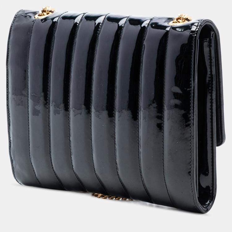 Pre Owned Saint Laurent Paris Black Medium Patent Vicky Crossbody