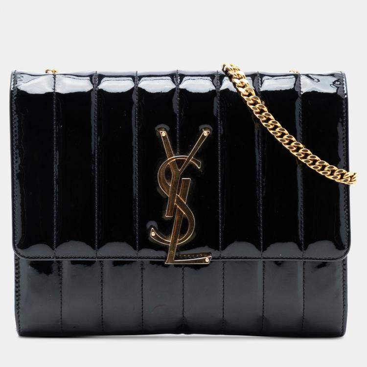 Pre Owned Saint Laurent Paris Black Medium Patent Vicky Crossbody