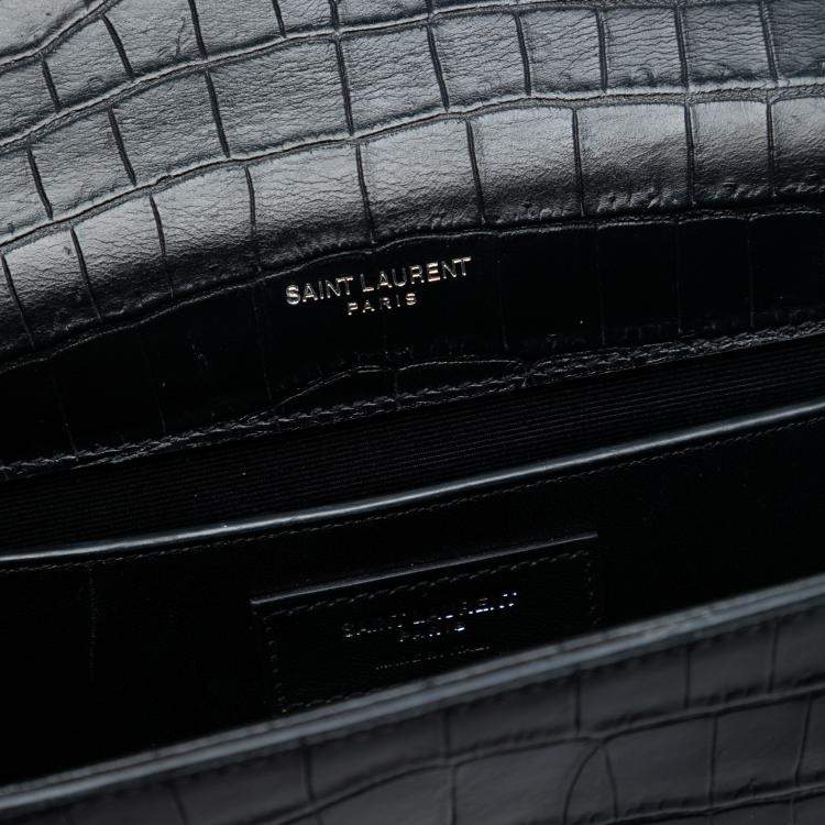 Pre Owned Saint Laurent Paris Black Medium Croc Embossed Leather Kate Tassel Crossbody