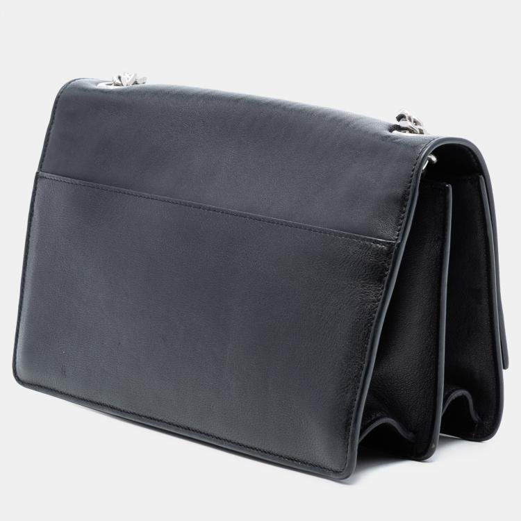 Pre Owned Saint Laurent Paris Black Lambskin Monogram Flap Crossbody