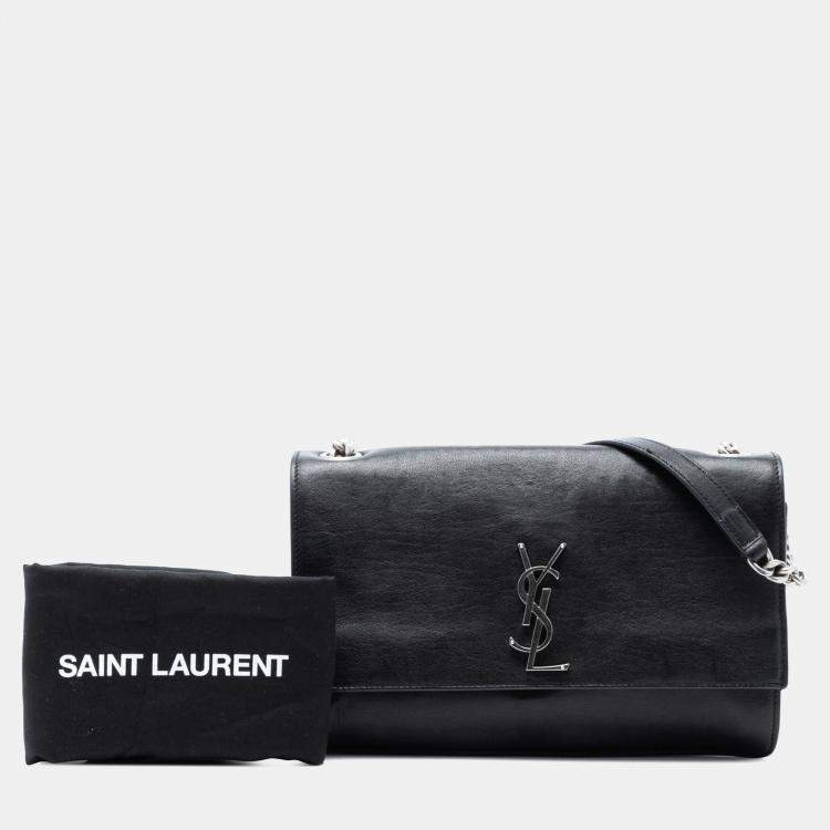 Pre Owned Saint Laurent Paris Black Lambskin Monogram Flap Crossbody