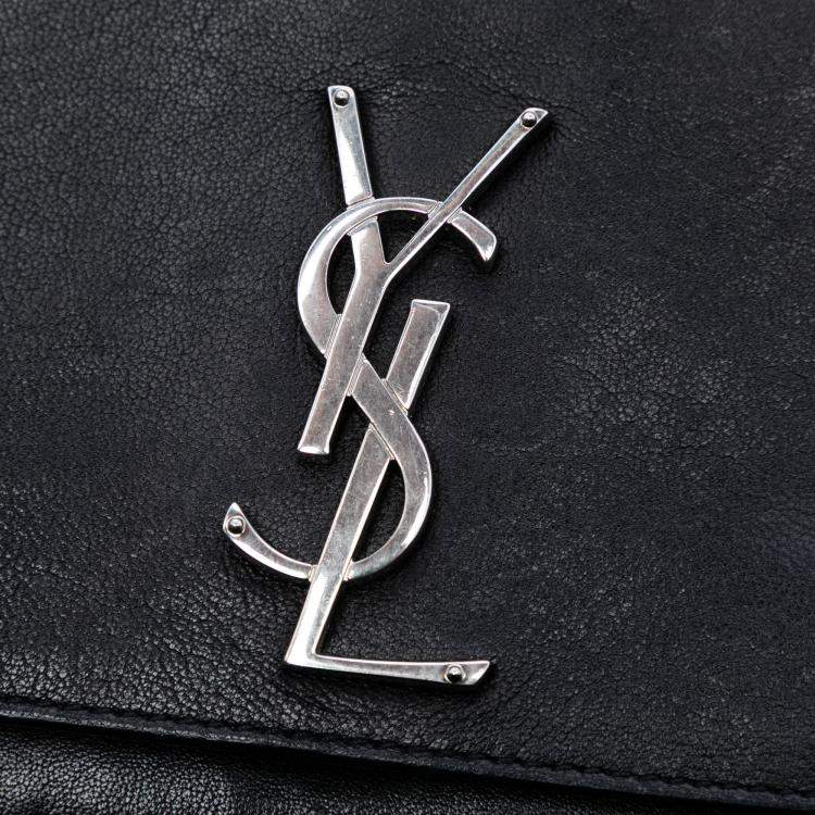 Pre Owned Saint Laurent Paris Black Lambskin Monogram Flap Crossbody