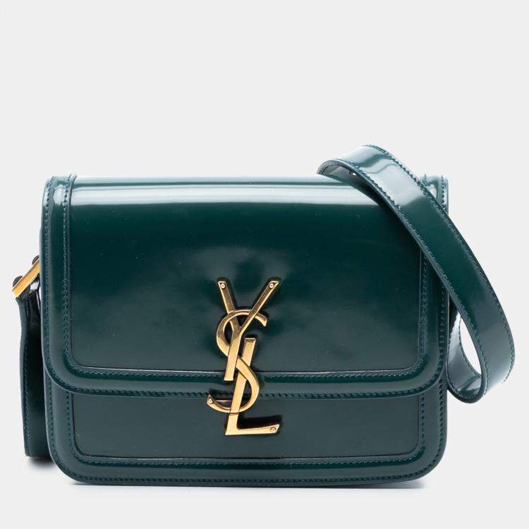 Pre Owned Saint Laurent Paris Green Small Patent Solferino Satchel In Box