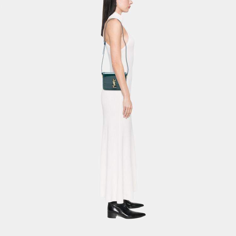 Pre Owned Saint Laurent Paris Green Small Patent Solferino Satchel In Box