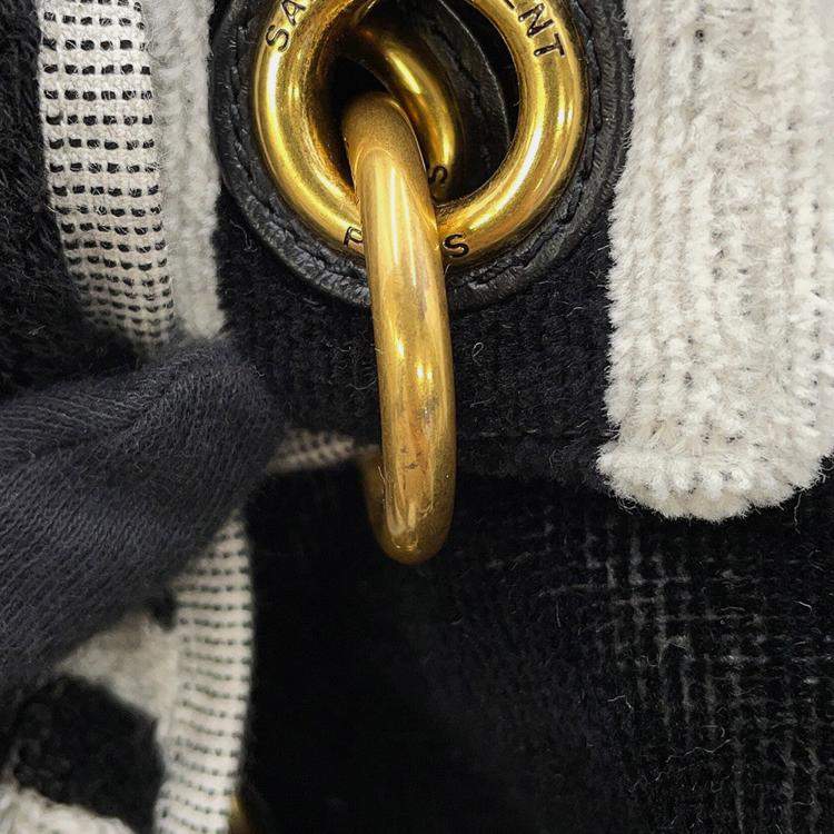 Pre Owned Saint Laurent Paris Rive Gauche Towel Tote Bag White/Black Cotton