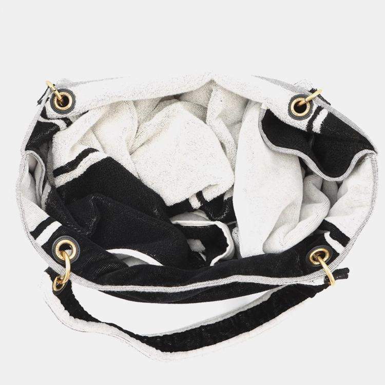 Pre Owned Saint Laurent Paris Rive Gauche Towel Tote Bag White/Black Cotton