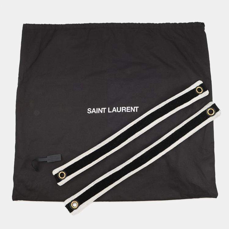 Pre Owned Saint Laurent Paris Rive Gauche Towel Tote Bag White/Black Cotton