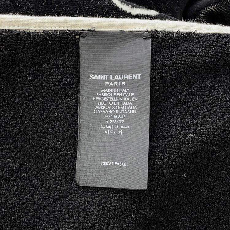 Pre Owned Saint Laurent Paris Rive Gauche Towel Tote Bag White/Black Cotton
