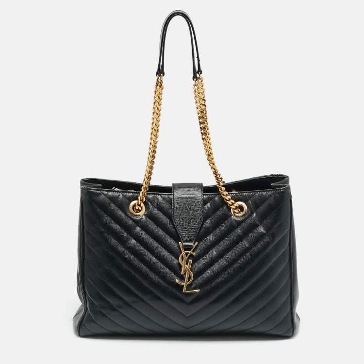 مملوكة مسبقًا Saint Laurent Monogram Black Chevron Leather Tote