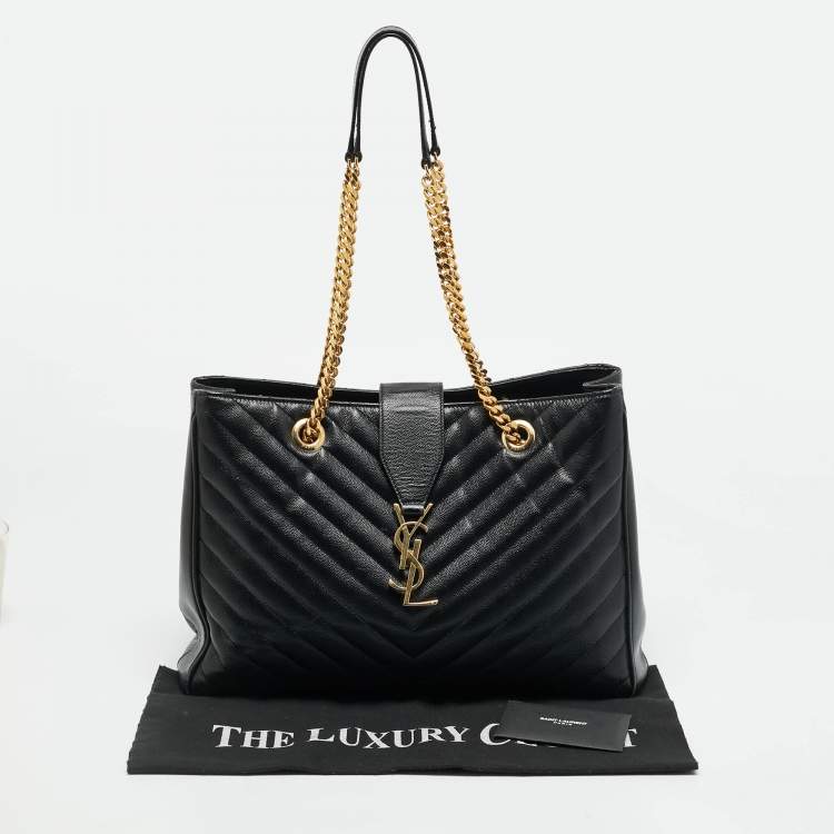 مملوكة مسبقًا Saint Laurent Monogram Black Chevron Leather Tote